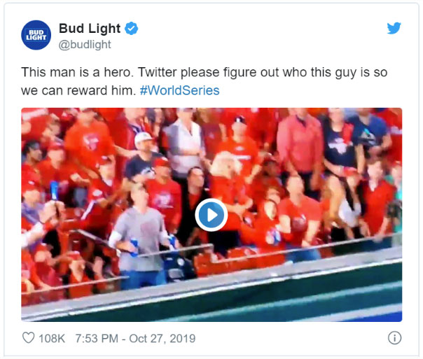 Bug light tweet about world series beer guy