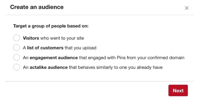 Pinterest audience configuration