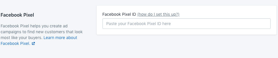 Shopify facebook pixel settings box